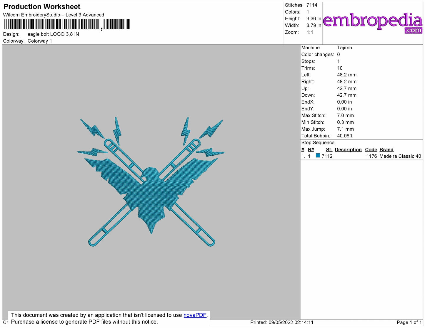 Eagle Bolt Logo Embroidery File 4 size