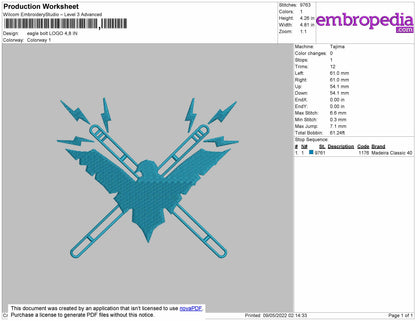 Eagle Bolt Logo Embroidery File 4 size