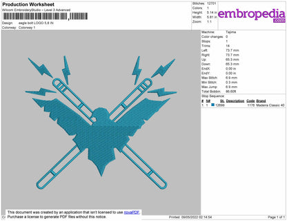 Eagle Bolt Logo Embroidery File 4 size