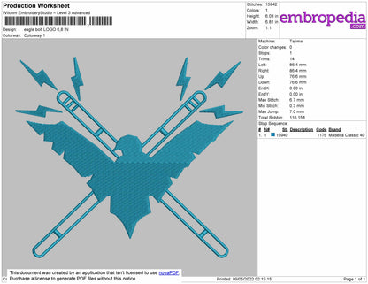 Eagle Bolt Logo Embroidery File 4 size