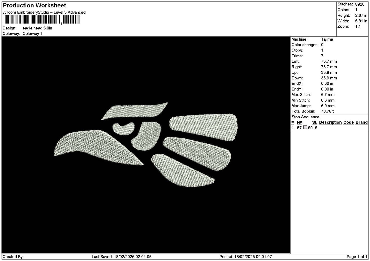 Eagle Head Embroidery File 6 sizes