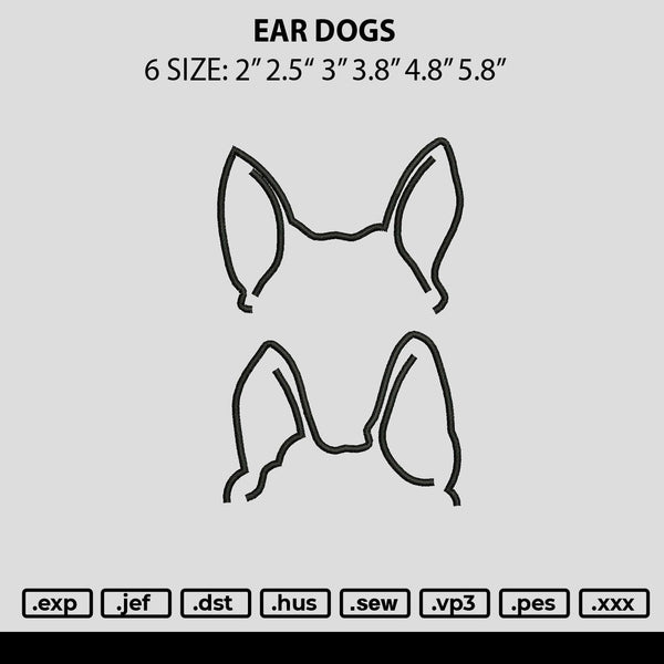 Ear Dogs Embroidery File 6 sizes