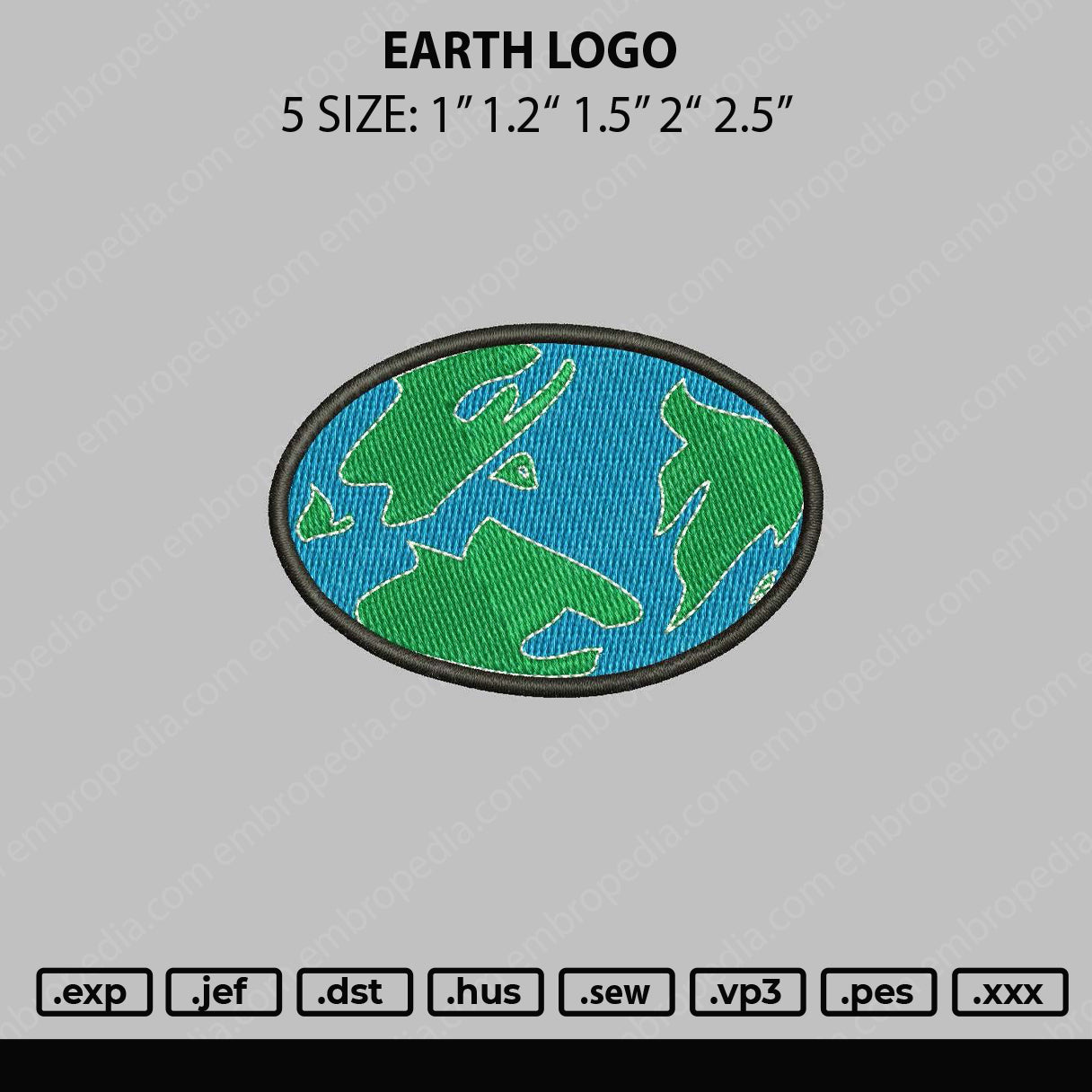 Earth Logo Embroidery File 5 sizes