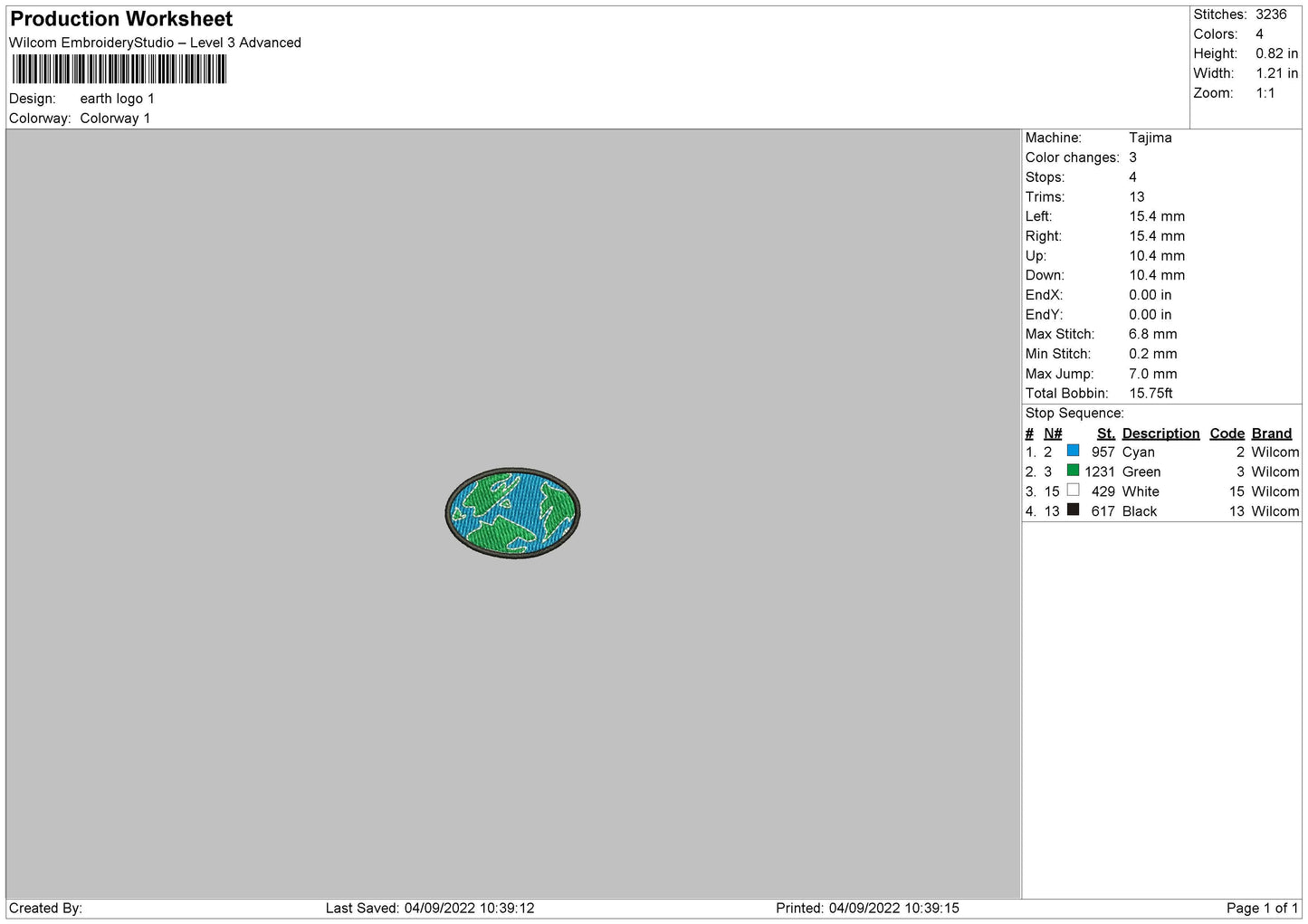 Earth Logo Embroidery File 5 sizes