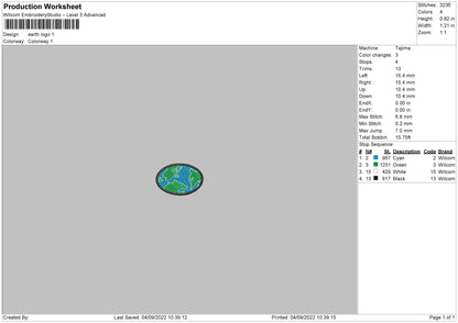 Earth Logo Embroidery File 5 sizes