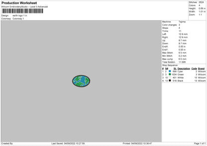 Earth Logo Embroidery File 5 sizes