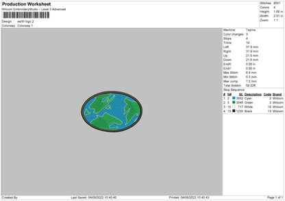 Earth Logo Embroidery File 5 sizes