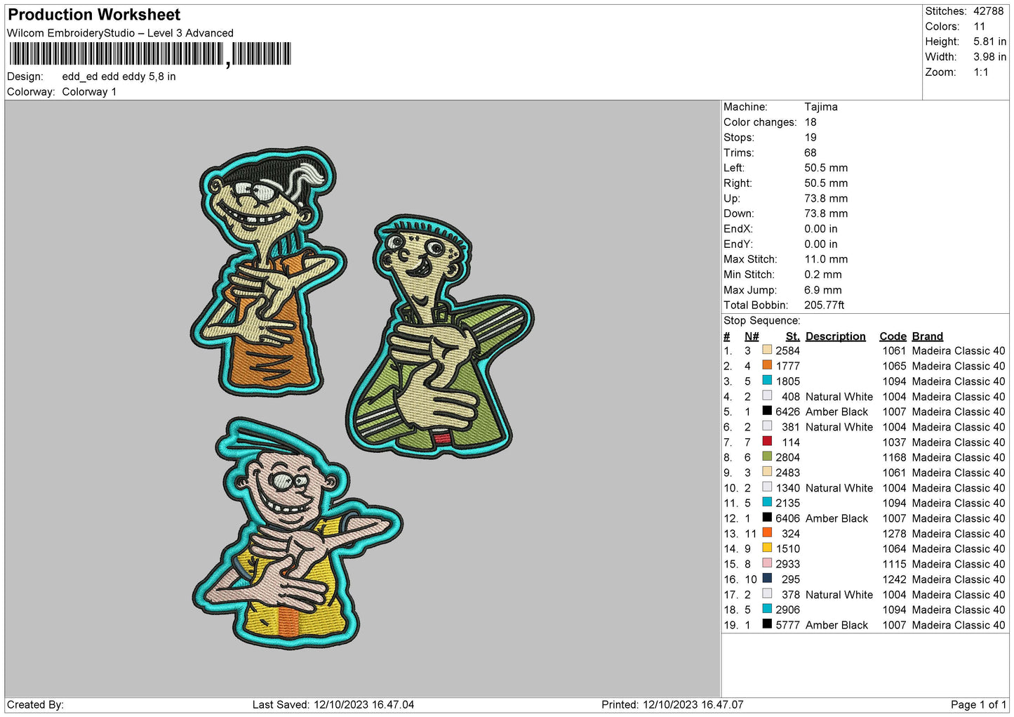 Edd Eddy Embroidery File 6 sizes