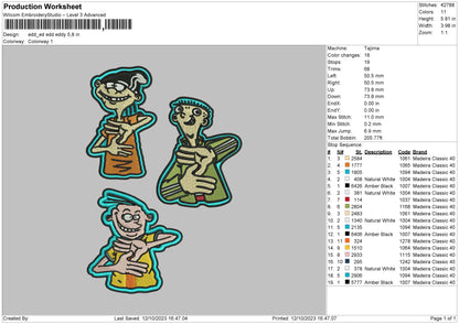 Edd Eddy Embroidery File 6 sizes