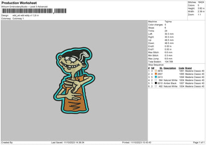 Eddy V1 Embroidery File 6 sizes