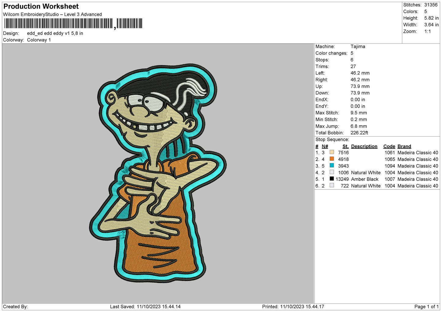 Eddy V1 Embroidery File 6 sizes