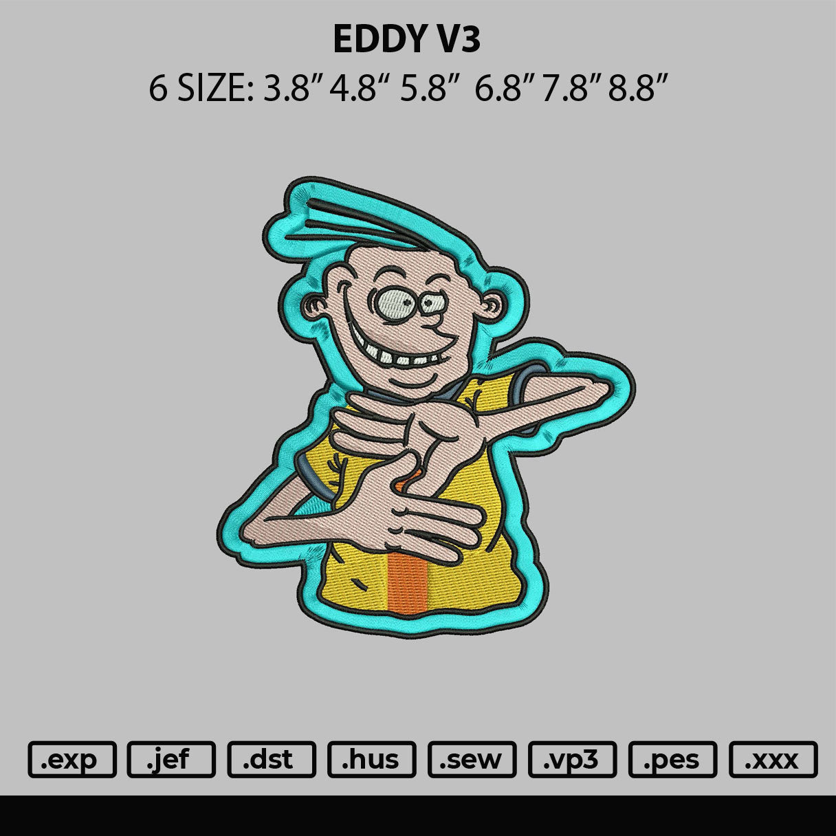 Eddy V3 Embroidery File 6 sizes
