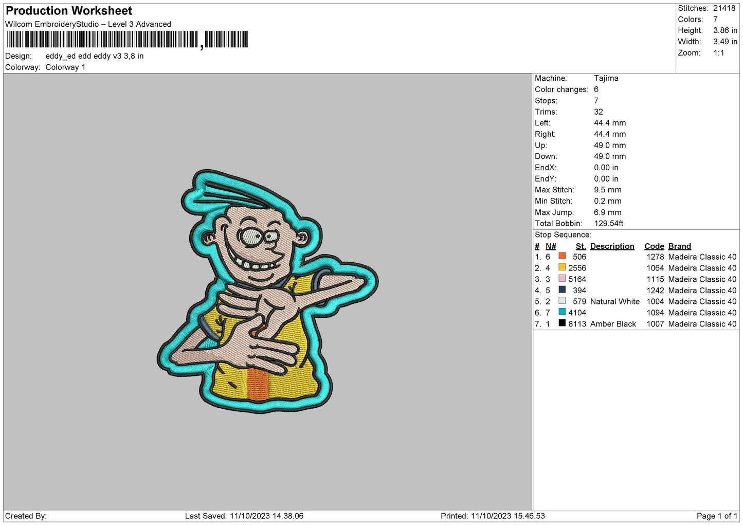 Eddy V3 Embroidery File 6 sizes