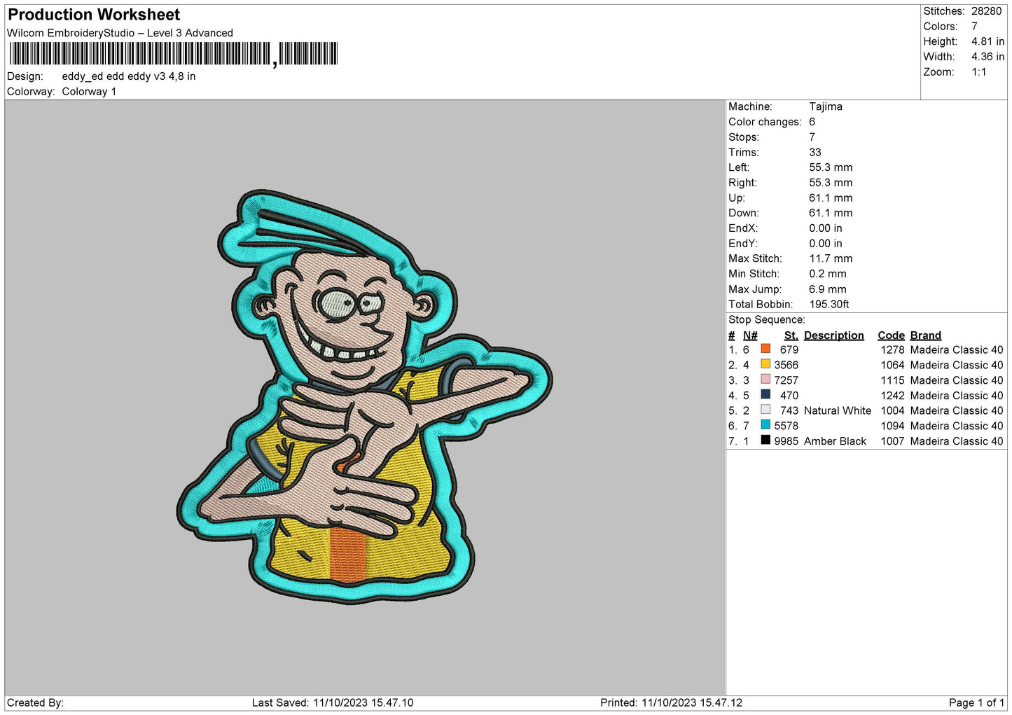 Eddy V3 Embroidery File 6 sizes