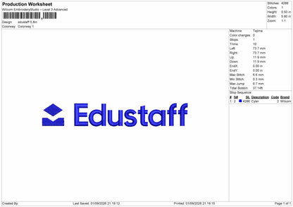 Edustaff Text Embroidery Machine Design File 6 sizes