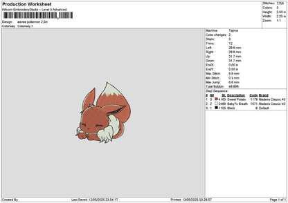 Eevee Poke 02 Embroidery File 6 sizes