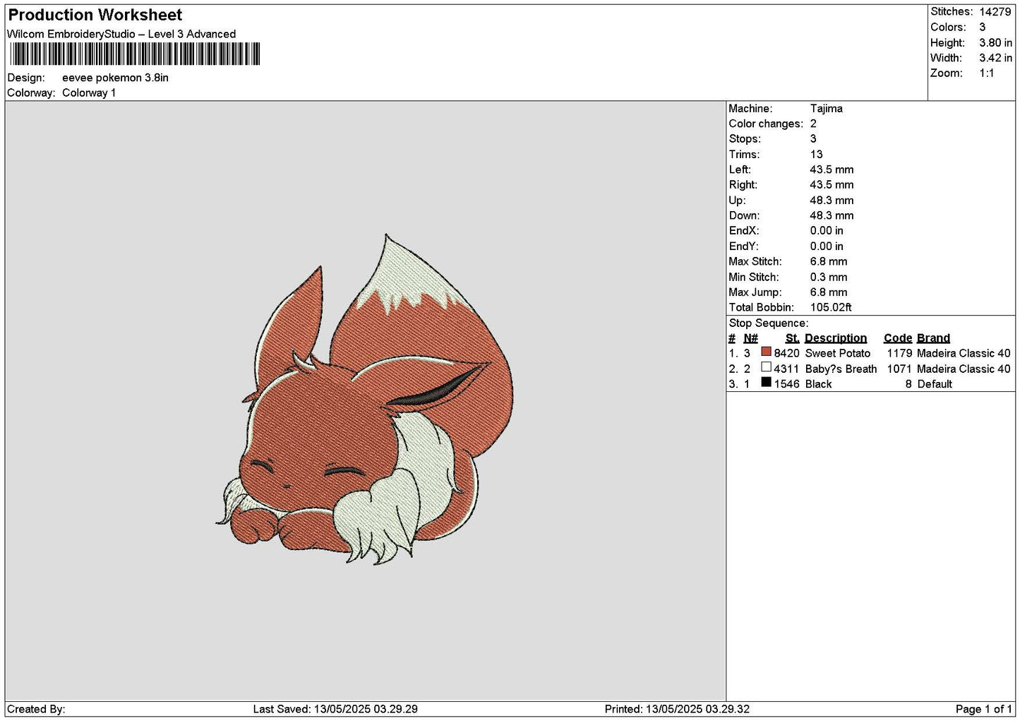 Eevee Poke 02 Embroidery File 6 sizes