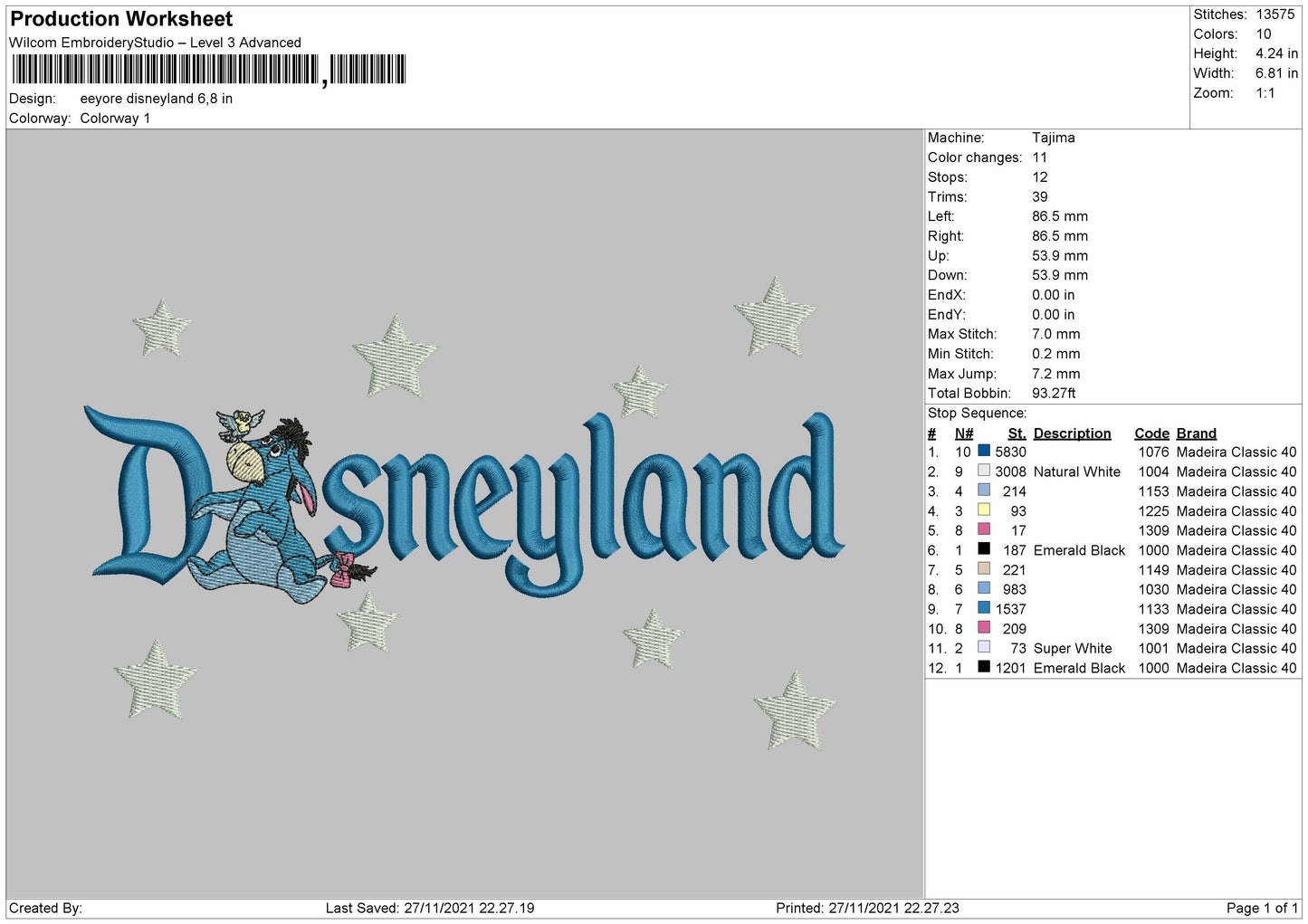 Eeyore Disneyland Embroidery File 4 size