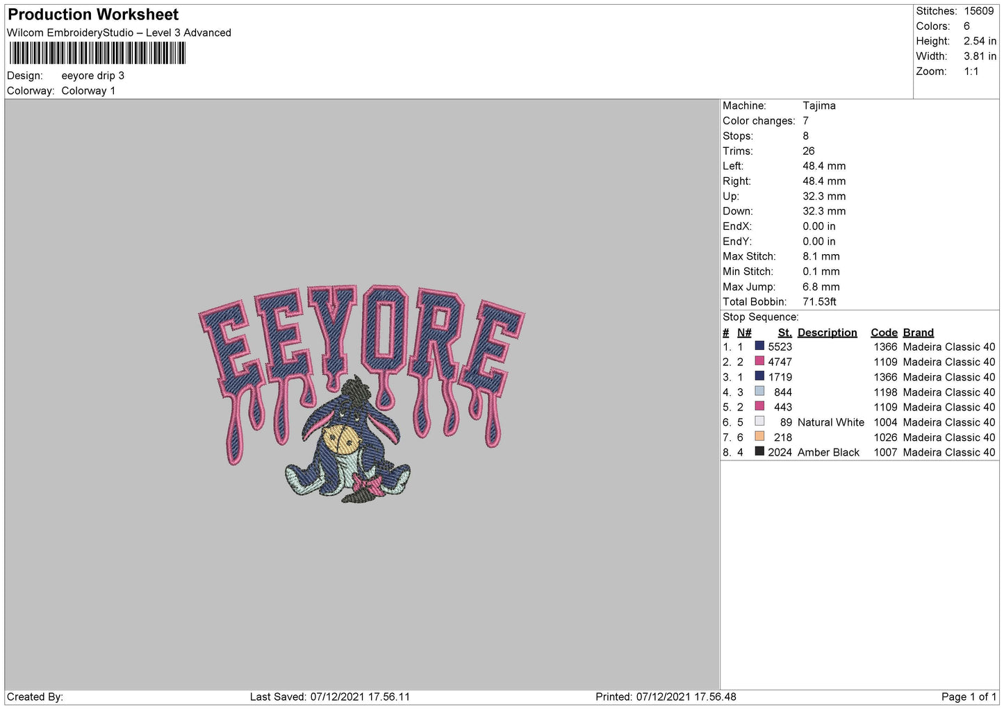 Eeyore Drip Embroidery File 4 size