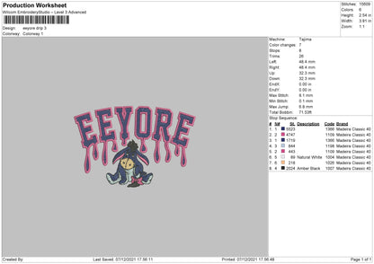 Eeyore Drip Embroidery File 4 size