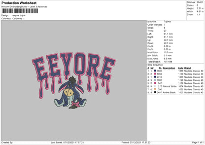 Eeyore Drip Embroidery File 4 size
