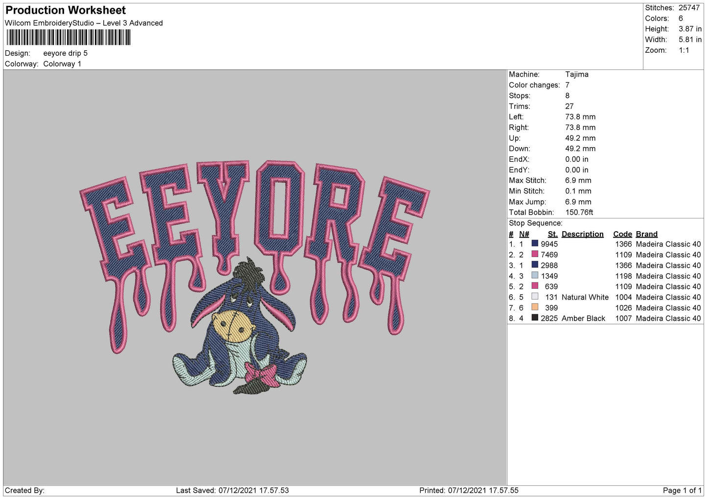 Eeyore Drip Embroidery File 4 size