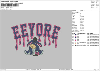 Eeyore Drip Embroidery File 4 size
