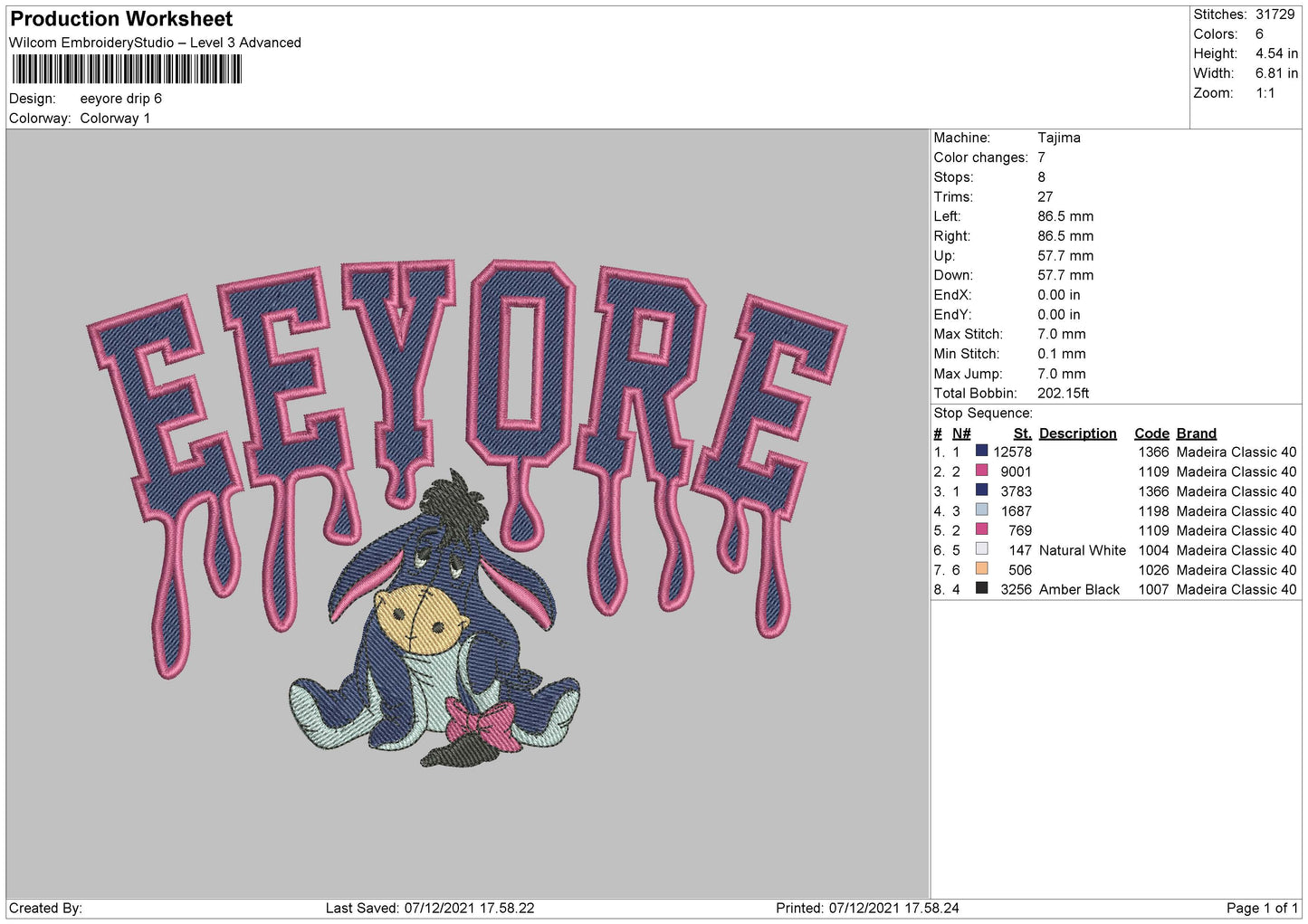 Eeyore Drip Embroidery File 4 size