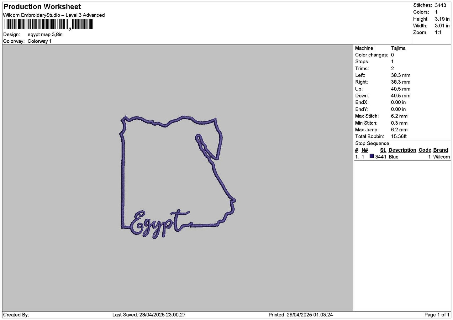 Egyptmap Embroidery File 6 sizes