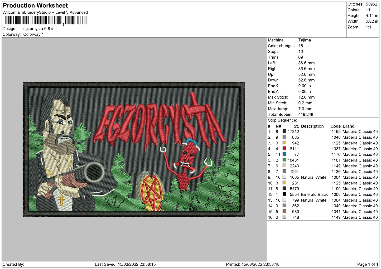 Egzorcysta Embroidery File 4 size