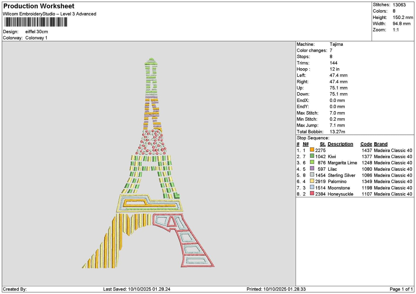 Eiffel1010 Embroidery File 6 sizes