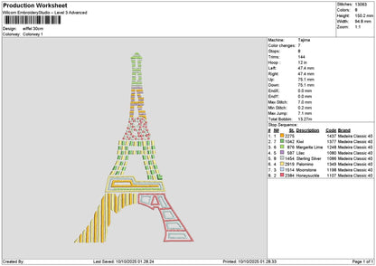 Eiffel1010 Embroidery File 6 sizes