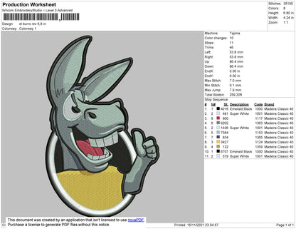 El Burro Embroidery File 4 size