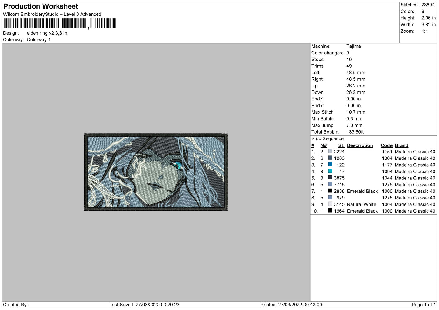 Elden Ring V2 Embroidery File 4 size