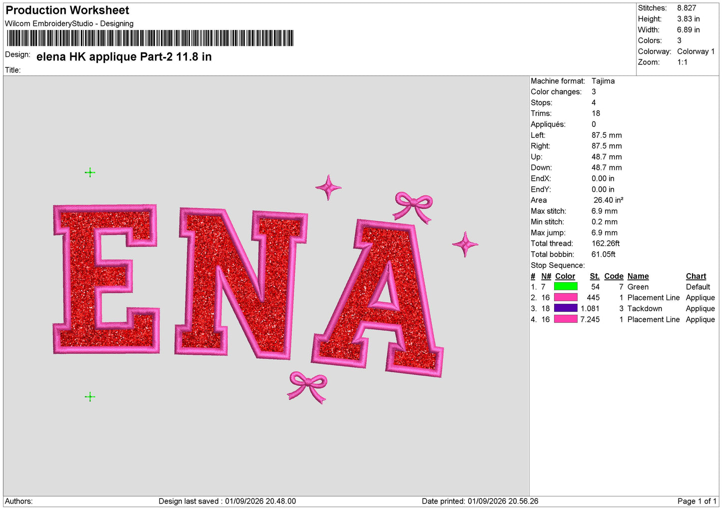 ELENA HELLO KITTY APPLIQUE  Embroidery Split Design File
