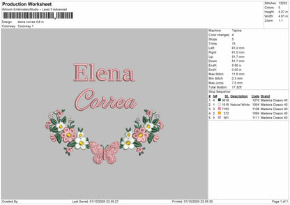 Elena Text Embroidery Machine Design File 6 sizes