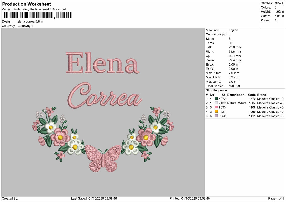 Elena Text Embroidery Machine Design File 6 sizes