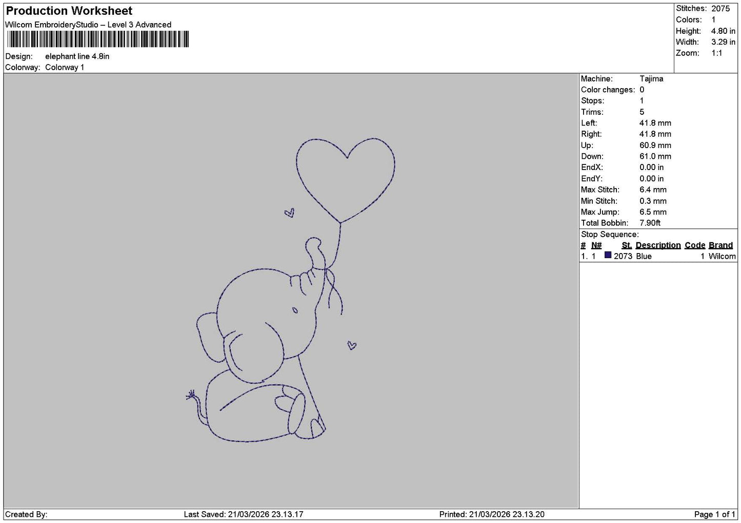 Elephant Line Embroidery File 6 sizes