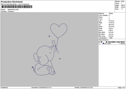 Elephant Line Embroidery File 6 sizes