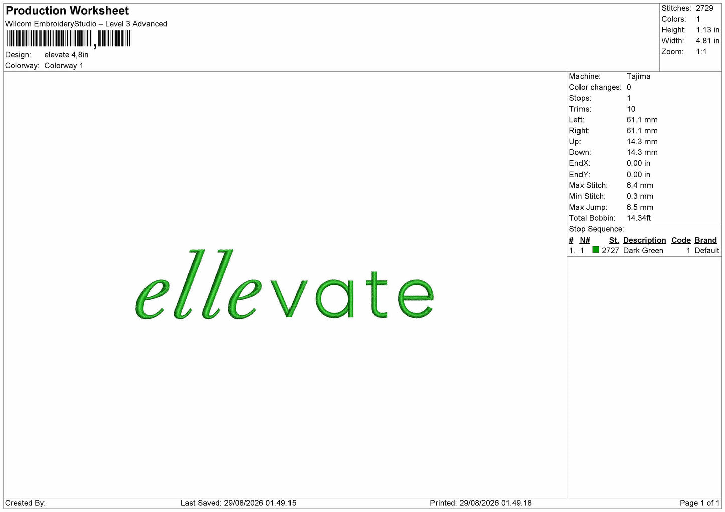 Ellevate Embroidery Machine Design File 6 sizes
