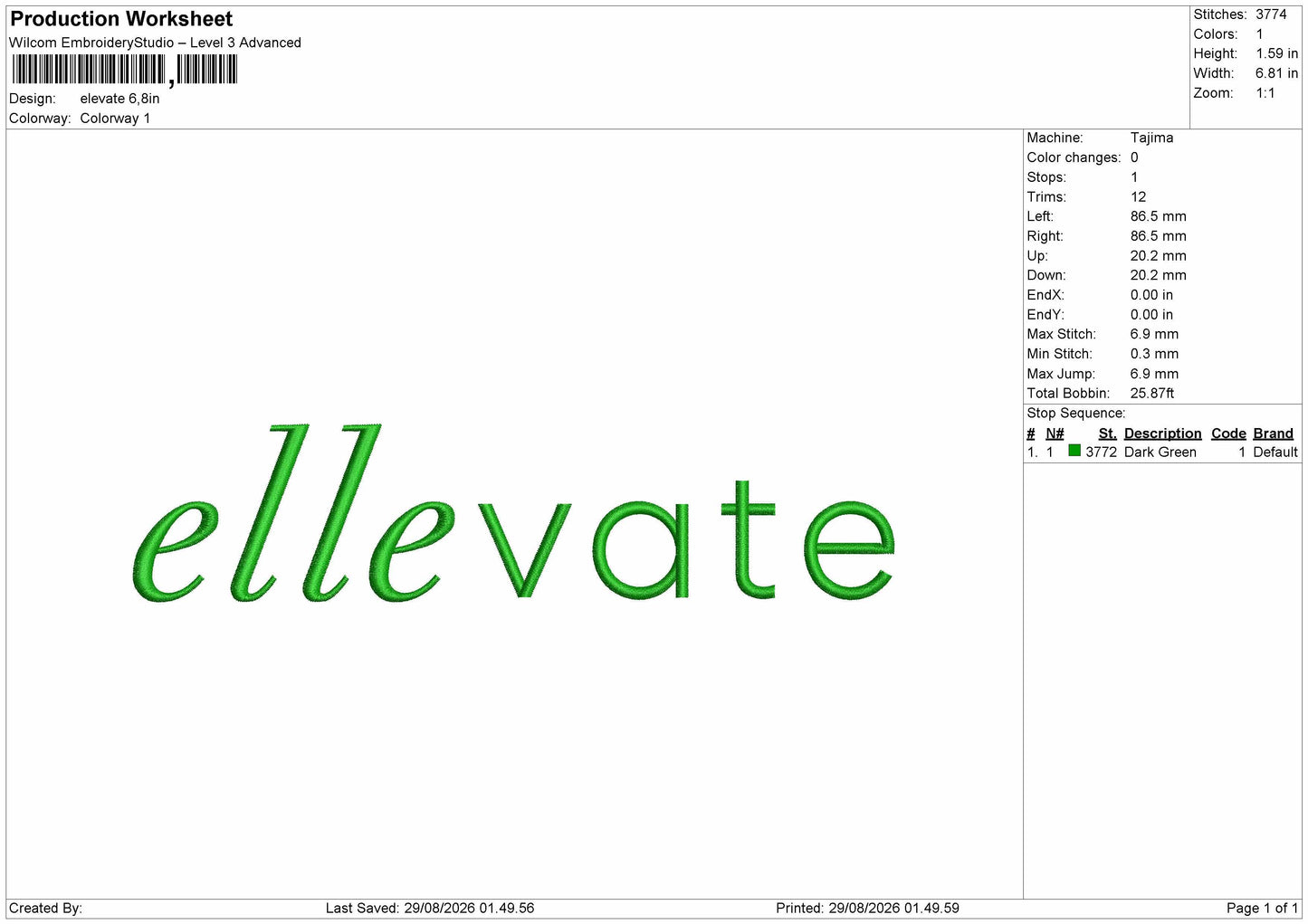 Ellevate Embroidery Machine Design File 6 sizes