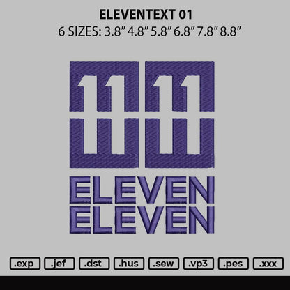 Eleventext 01 Embroidery File 6 sizes