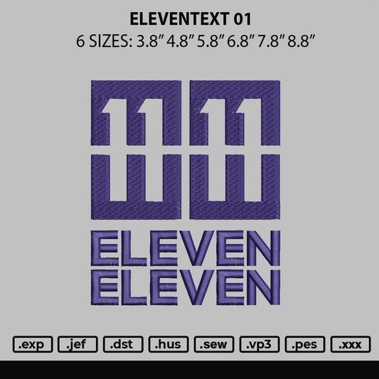 Eleventext 01 Embroidery File 6 sizes