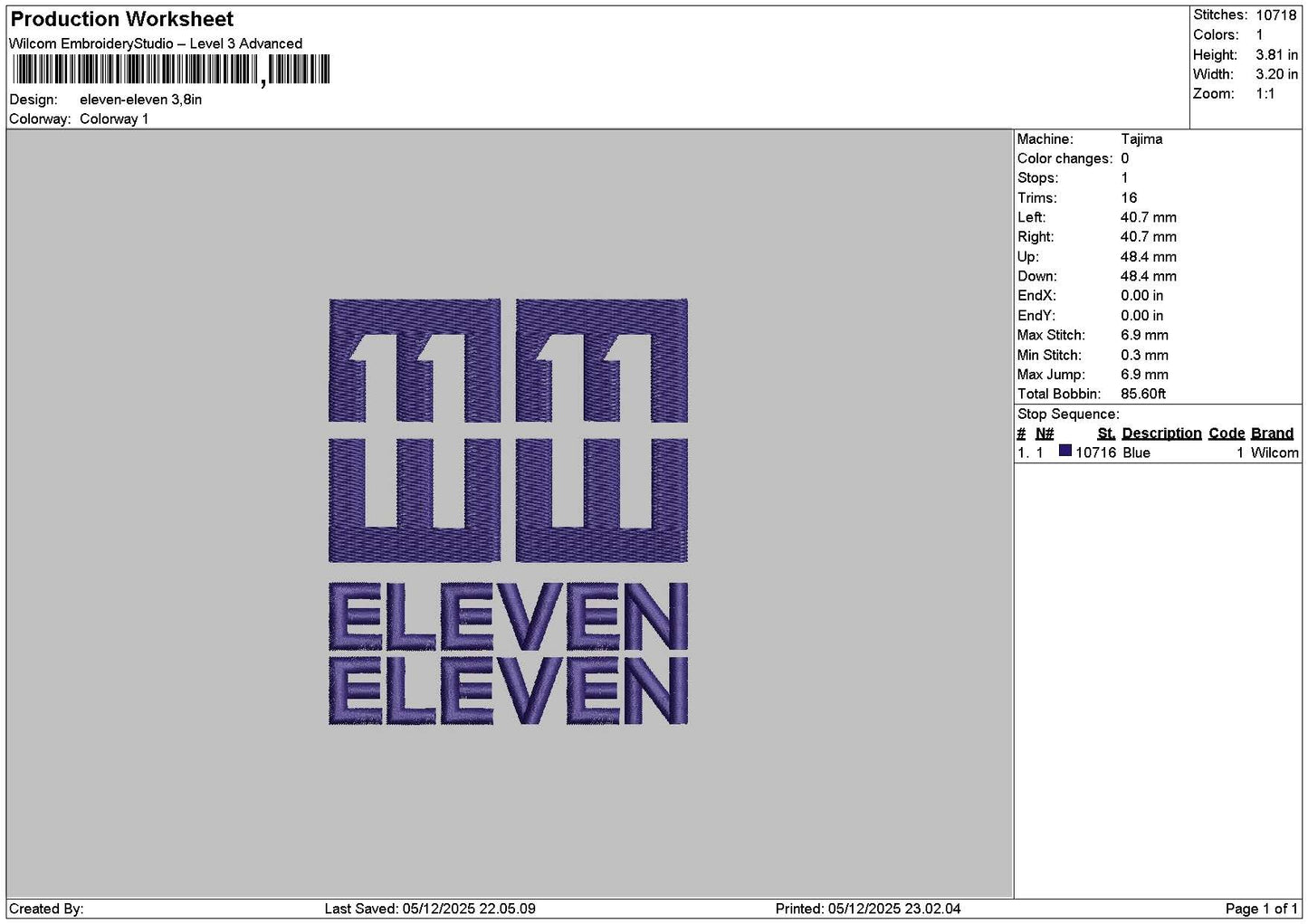 Eleventext 01 Embroidery File 6 sizes