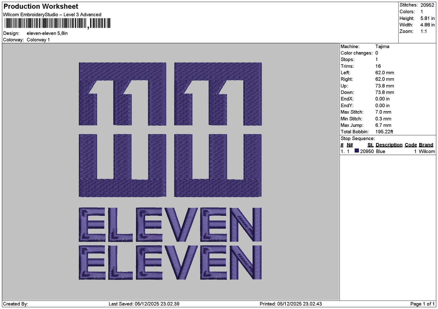 Eleventext 01 Embroidery File 6 sizes