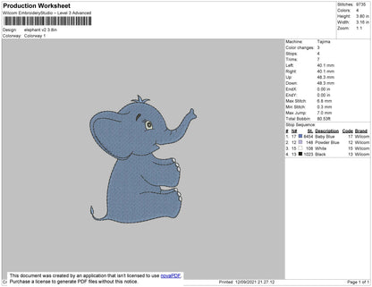 Elephent 002 Embroidery File 4 size