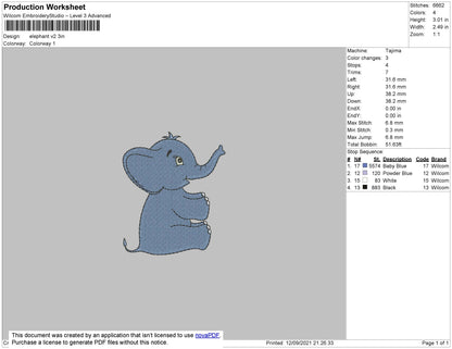 Elephent 002 Embroidery File 4 size