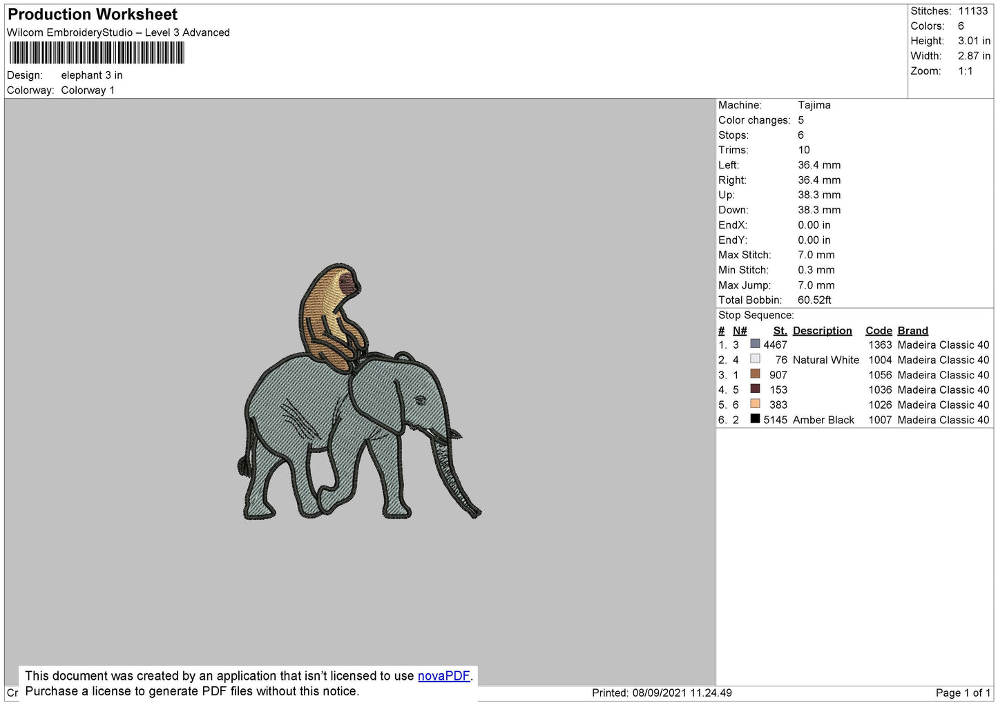 Elephant Embroidery File 4 size