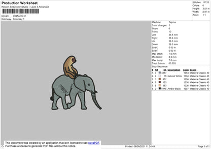 Elephant Embroidery File 4 size