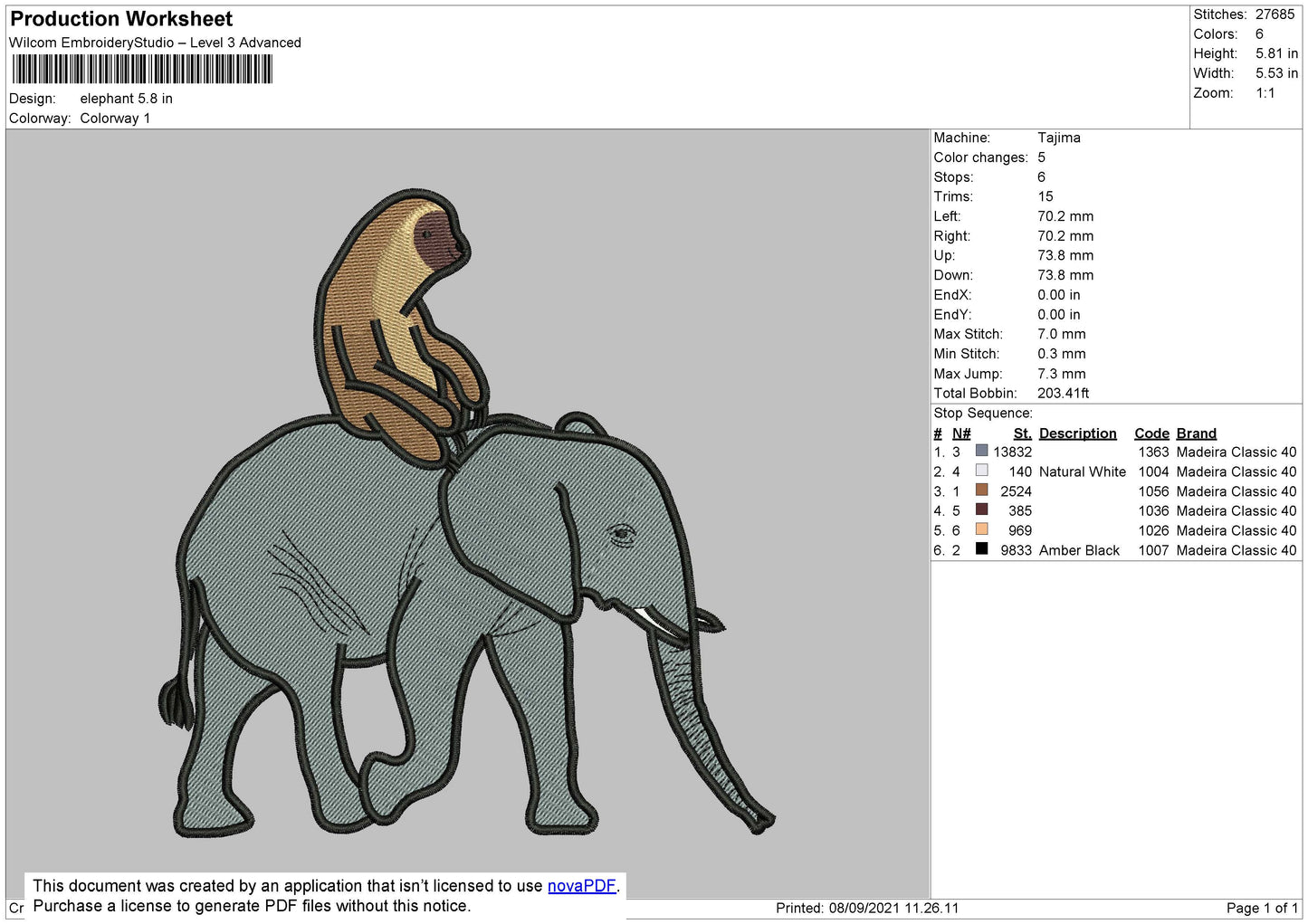 Elephant Embroidery File 4 size